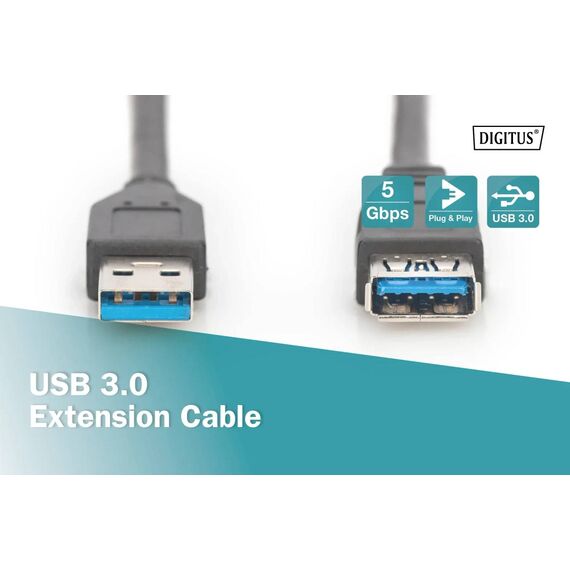 DIGITUS USB 3.0 Extension Cable Type A M/F 3m Black