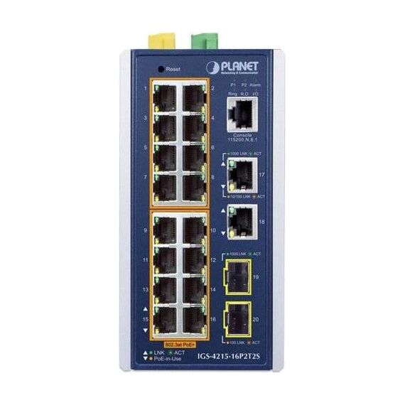 Planet IGS-4215-16P2T2S Industrial PoE+ Switch