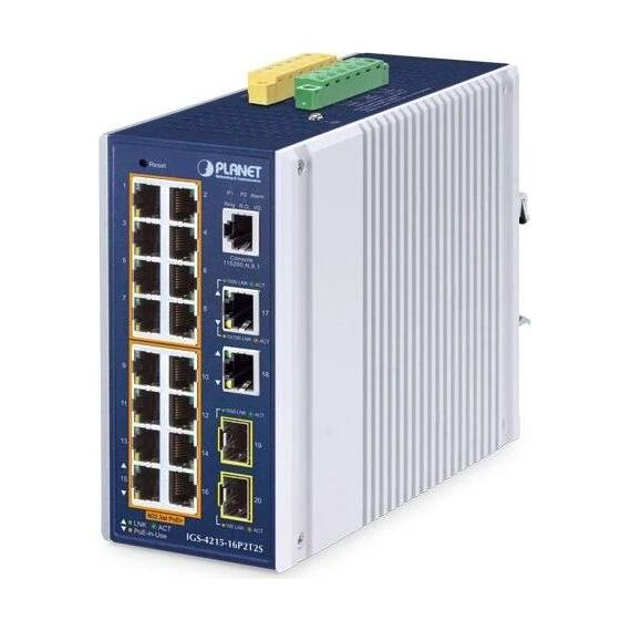 Planet IGS-4215-16P2T2S Industrial PoE+ Switch