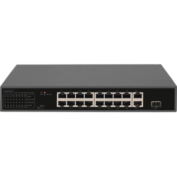 DIGITUS DN-95355 16-Port PoE Switch, 185W, 1U Rack
