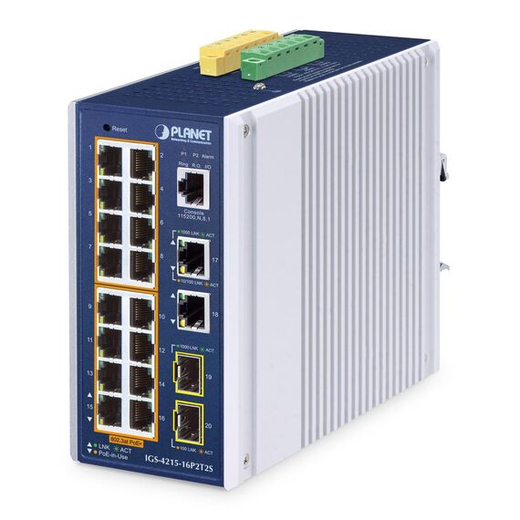 Planet IGS-4215-16P2T2S Industrial PoE+ Switch