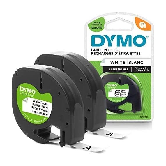 DYMO LetraTag 91200 S0721510 Paper Label Tape Black on White 12mm x 4m