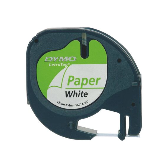 DYMO LetraTag 91200 S0721510 Paper Label Tape Black on White 12mm x 4m