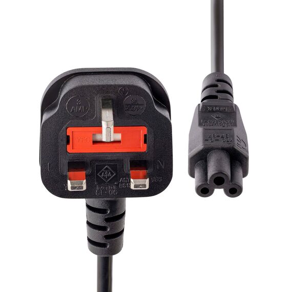 StarTech.com Laptop Power Cord 3 Slot for UK / BS-1363 to C5 Clover Leaf / Power cable  2m moulded black United Kingdom