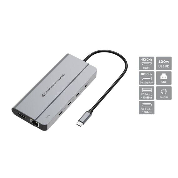 Conceptronic DONN34G 10-in-1 USB-C MST Docking Station