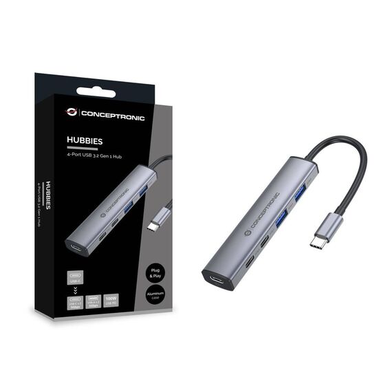 Conceptronic HUBBIES22G 4-Port USB-C Hub 5Gbps 100W PD