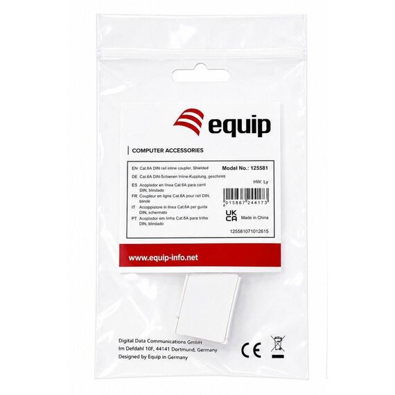 Equip 125581 Cat.6A Shielded DIN Rail RJ45 Inline Coupler