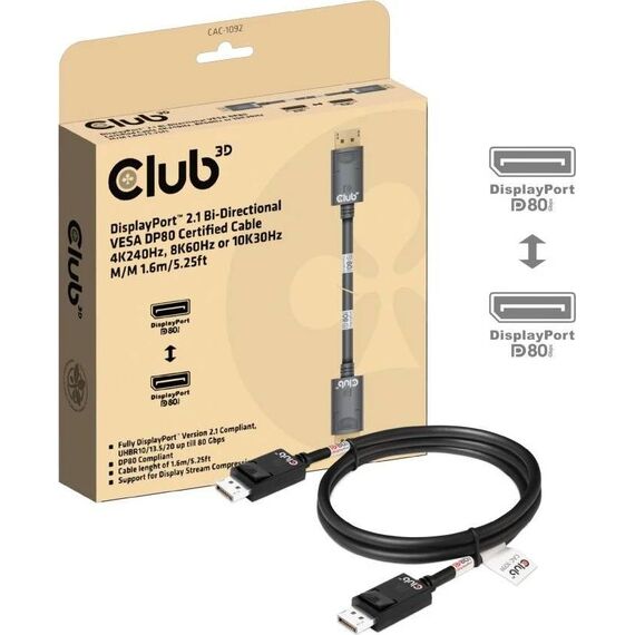 Club 3D CAC-1092 DisplayPort 2.1 DP80 Cable 1.6m 8K240Hz
