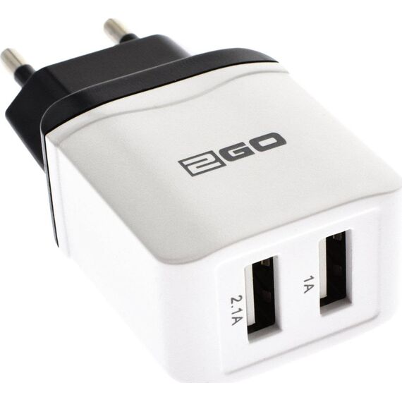 2GO 795999 Dual USB-A Wall Charger White