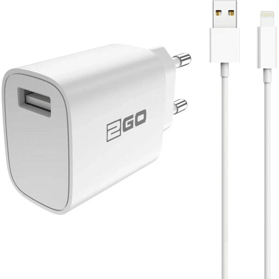 2GO 797253 USB-A Wall Charger with Lightning Cable White