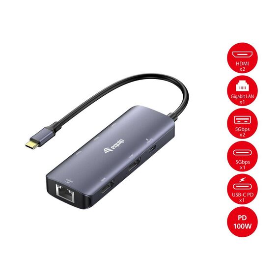 Equip USB-C 7-in-1 MST Multifunctional Adapter, Dual HDMI (133501)