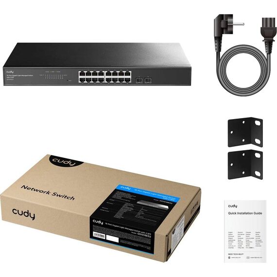 Cudy Switch GS1016ES2 - 16 Ports - 16x GE (10/100/1000) - 2x SFP (GS1016ES2)