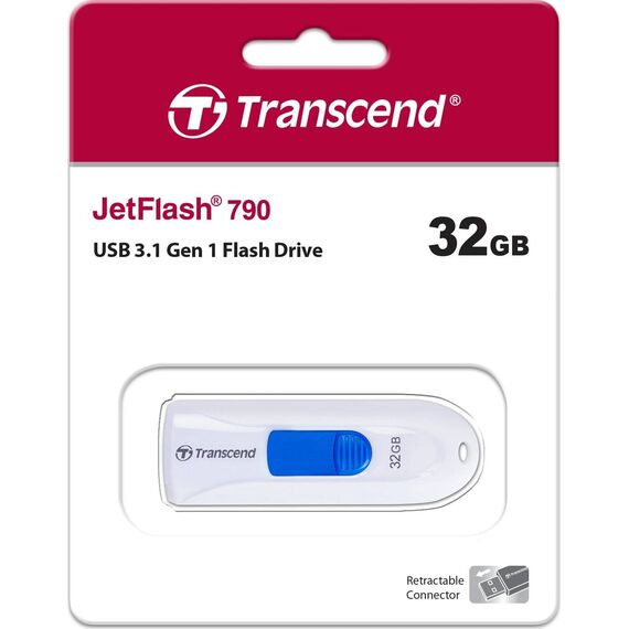 TRANSCEND USB Flash Disk JetFlash790, 32GB, USB 3.0, White/Blue (TS32GJF790W)