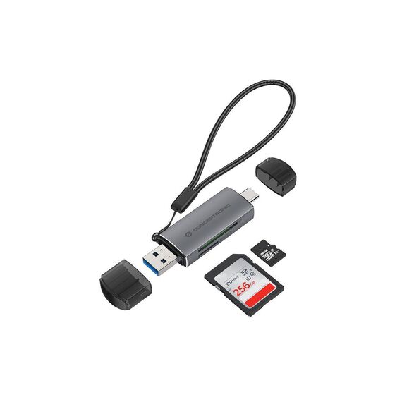 Conceptronic BIAN05G USB-A USB-C SD MicroSD Card Reader Grey