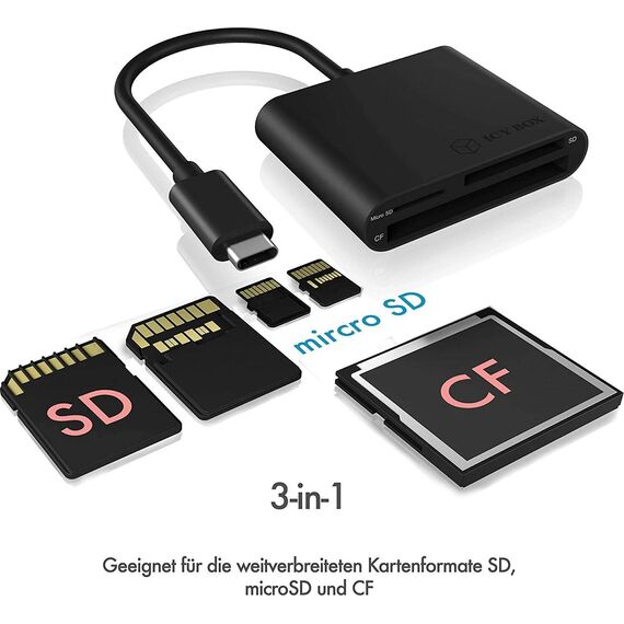 ICY BOX IB-CR301-C3 USB-C CF SD microSD Card Reader Black