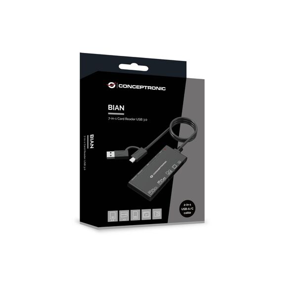 Conceptronic BIAN10B 7-in-1 USB-A USB-C Card Reader Black