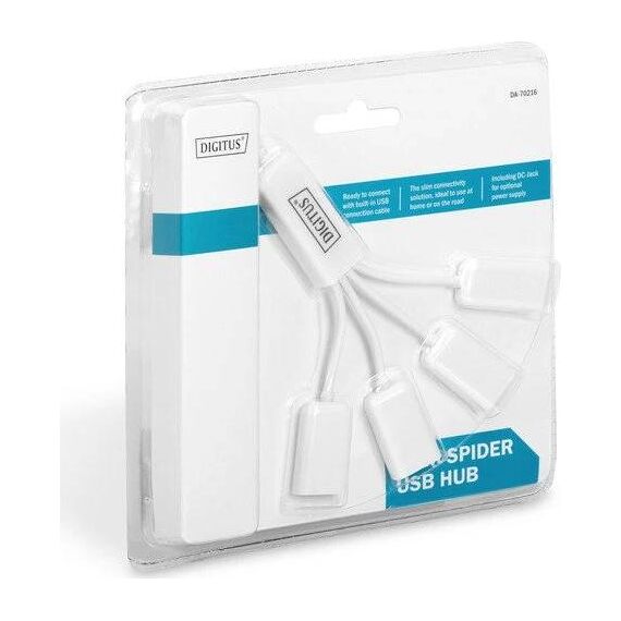 DIGITUS DA-70216 Slim Spider 4-Port USB 2.0 Hub White