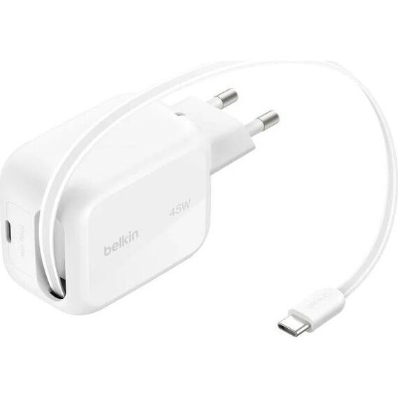 Belkin UltraCharge Retractable GaN Charger 45W White