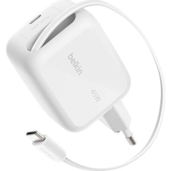 Belkin UltraCharge Retractable GaN Charger 45W White