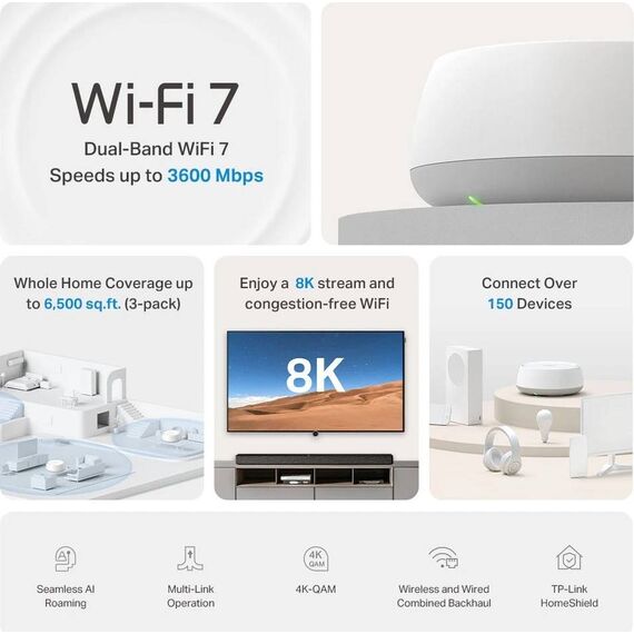 TP-Link Deco BE22 BE3600 Wi-Fi 7 Mesh System 3-Pack White