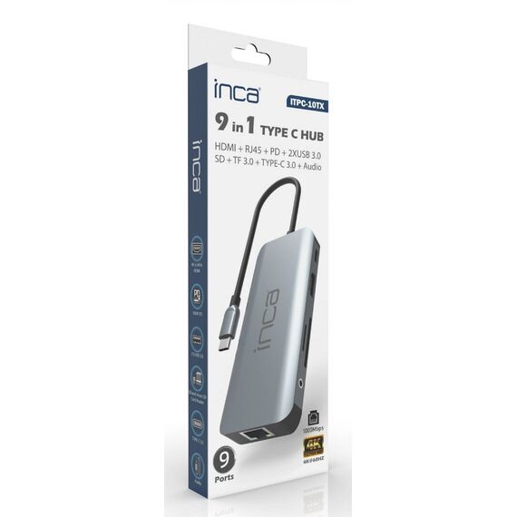 INCA ITPC-10TX USB-C 9-in-1 Adapter HDMI 4K60 Ethernet PD
