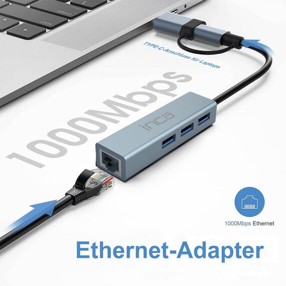 INCA Adapter IUTP-03TX Ethernet > USB und Typ-C 1000Mbit/s (IUTP-03TX)