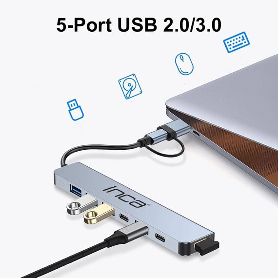 INCA IUTP-7T USB Hub 5x USB-A + USB-C PD 100W