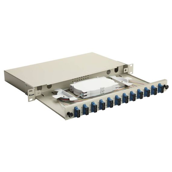 Equip 12-Port Fiber Optic Splice Box, SC Duplex, OS2, 1U, Equipped, Grey (337301)