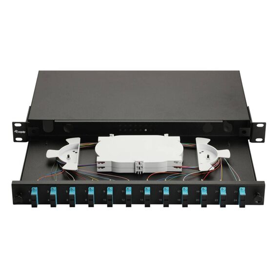 12-Port Fiber Optic Splice Box, SC Duplex, OM3, 1U, Equipped, Black