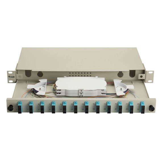 Equip 12-Port Fiber Optic Splice Box, SC Duplex, OM3, 1U, Equipped, Grey (337303)