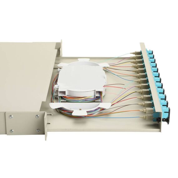 Equip 12-Port Fiber Optic Splice Box, SC Duplex, OM3, 1U, Equipped, Grey (337303)