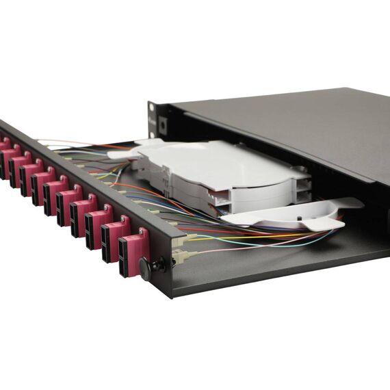 Equip 12-Port Fiber Optic Splice Box, SC Duplex, OM4, 1U, Equipped, Black (337304)