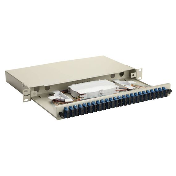 Equip 24-Port Fiber Optic Splice Box, SC Duplex, OS2, 1U, Equipped, Grey 337311)
