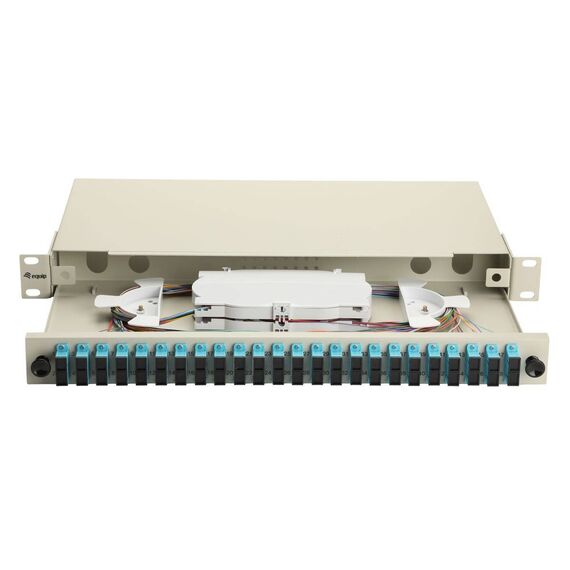 Equip 24-Port Fiber Optic Splice Box, SC Duplex, OM3, 1U, Equipped, Grey (337313)