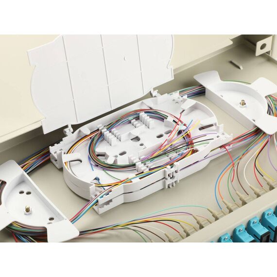 Equip 24-Port Fiber Optic Splice Box, SC Duplex, OM3, 1U, Equipped, Grey (337313)