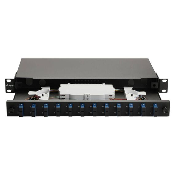 Equip 12-Port Fiber Optic Splice Box, SC Duplex, OS2, 1U, Equipped, Black (337300)