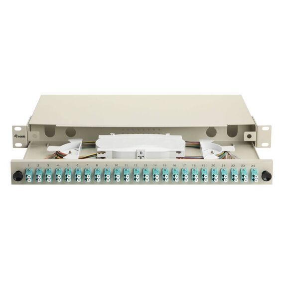Equip 24-Port Fiber Optic Splice Box, LC Duplex, OM3, 1U, Equipped, Grey (337213)
