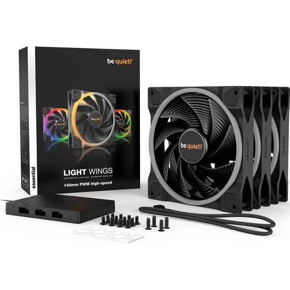 be quiet! Light Wings 140mm PWM High-Speed ARGB Triple Fan Pack Black