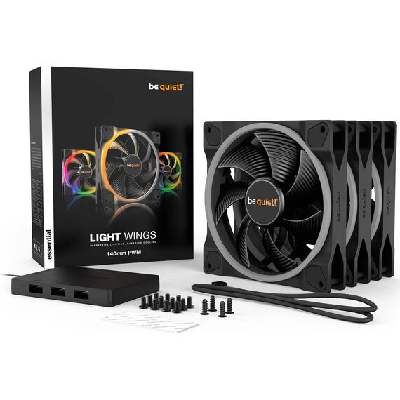 be quiet! Light Wings 140mm PWM Black Triple Pack with ARGB Hub