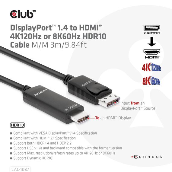 Club 3D Adapter cable DisplayPort male to HDMI male 3 CAC1087