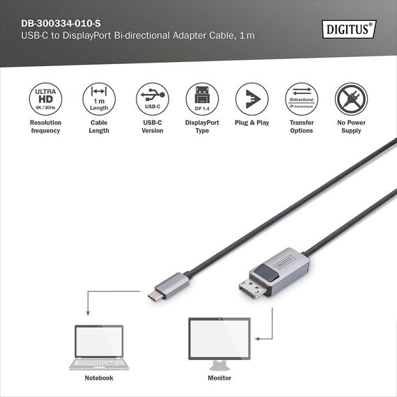 DIGITUS - Adapter cable - DisplayPort (M) to 24 | DB-300334-010-S