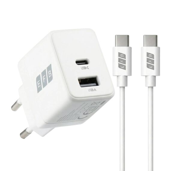 EFB G301A1CE 30W GaN USB-C + USB-A Charger White