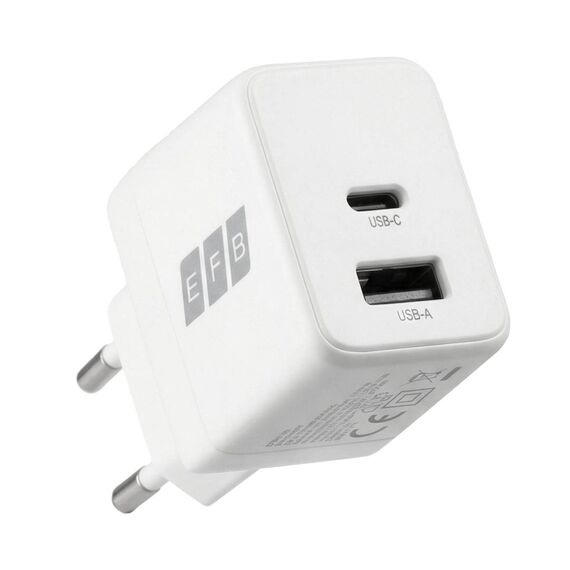 EFB G301A1CE 30W GaN USB-C + USB-A Charger White
