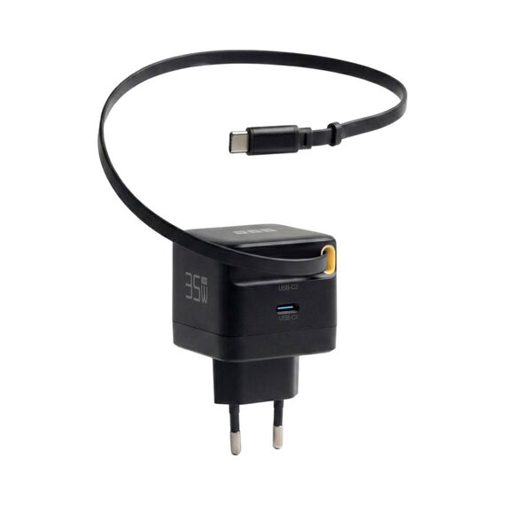 EFB G352CE 35W GaN Charger Retractable USB-C Cable Black