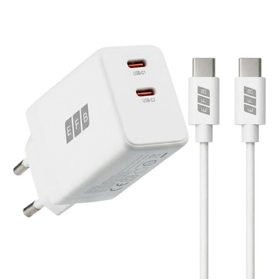 EFB G452CE 45W GaN Dual USB-C Charger with 2 m Cable White