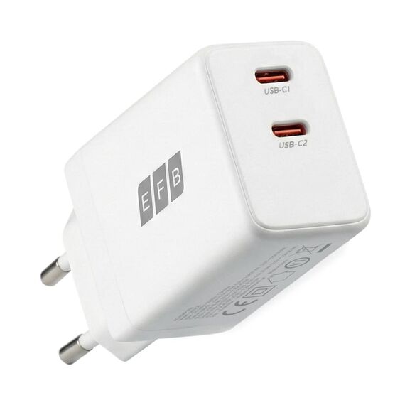 EFB G452CE 45W GaN Dual USB-C Charger with 2 m Cable White