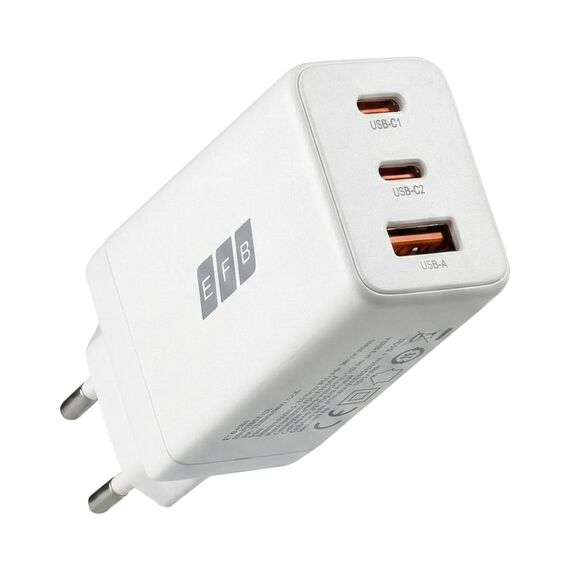 EFB G651A2CE 65W GaN Charger 2x USB-C + USB-A White