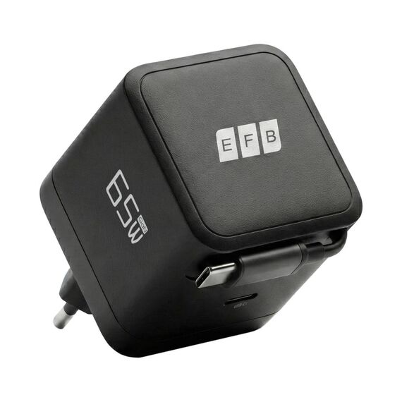 EFB G652CE 65W GaN Charger Retractable USB-C Cable Black
