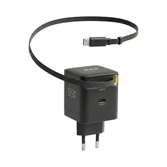 EFB G652CE 65W GaN Charger Retractable USB-C Cable Black