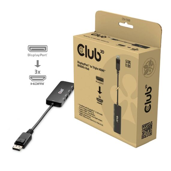 Club 3D CSV-7330 DP 2.1 to 3x HDMI 2.1 MST Hub 8K60